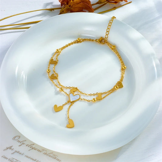Layered Heart Charm Anklet