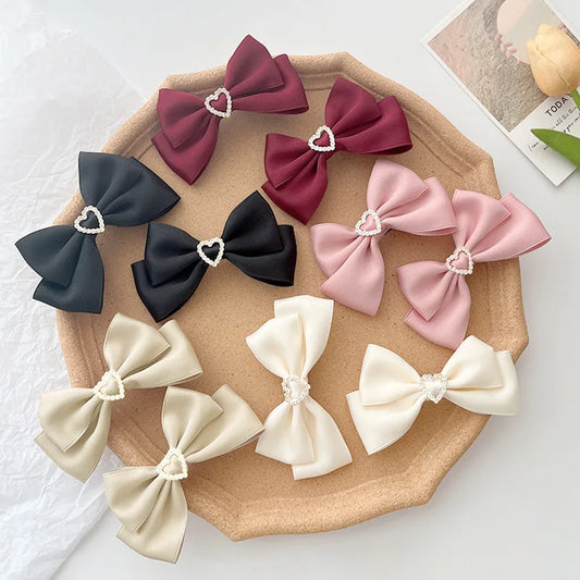 Sweetheart Satin Bow Hair Clips
